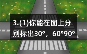 3.(1)你能在圖上分別標出30°，60°,90°,120°,180°,270°的角嗎?