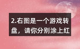 2.右圖是一個(gè)游戲轉(zhuǎn)盤，請(qǐng)你分別涂上紅、黃、藍(lán)三種顏色，使指針指向紅色的可能性最小，指向藍(lán)色的可能性最大。