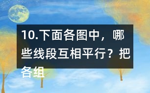 10.下面各圖中，哪些線段互相平行？把各組平行線段涂上相同的顏色。