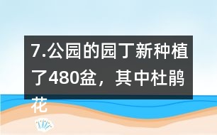 7.公園的園丁新種植了480盆，其中杜鵑花占6分之1，月季花占3分之2。新種植的這兩種花共多少盆。