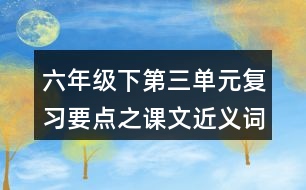 六年級(jí)下第三單元復(fù)習(xí)要點(diǎn)之課文近義詞反義詞