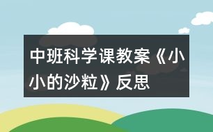 中班科學課教案《小小的沙?！贩此?></p>										
													<h3>1、中班科學課教案《小小的沙?！贩此?/h3><p><strong>活動目標：</strong></p><p>　　1、通過操作讓幼兒感知沙的特性：沒有氣味;不溶于水;細細的一粒粒。</p><p>　　2、讓幼兒學會初步的記錄方法。</p><p>　　3、讓幼兒在感知沙的特性基礎上發(fā)現(xiàn)沙的好處、用途。并懂得珍惜沙，增強幼兒的環(huán)保意識。</p><p>　　4、對沙粒有濃厚的興趣，熱愛生活樂于探索。</p><p>　　5、積極參與探索活動，萌發(fā)求知欲，體驗成功快樂。</p><p><strong>活動準備：</strong></p><p>　　為幼兒提供一個大沙坑，各種玩沙工具(鏟子、篩子、印模)等，人手一個塑料杯、小勺子。</p><p><strong>活動過程：</strong></p><p>　　(一)通過各種活動讓幼兒認識沙的特性。</p><p>　　1.組織幼兒自由玩沙。讓幼兒在沙池里自由地玩沙子?？梢怨庵_在沙子上走一走、跳一跳;可以用手摸一摸、抓一抓;用鏟子、小桶、篩子等玩具玩沙子，讓幼兒互相合作進行游戲。</p><p>　　2.教師引導幼兒認識沙的特性。</p><p>　　(1)沙是沒有氣味的。教：