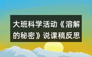 大班科學活動《溶解的秘密》說課稿反思